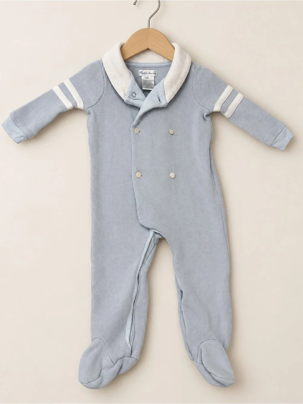 Ralph Lauren Baby Blue Knit Footed Coverall 9M